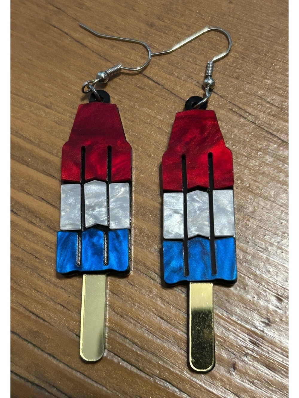 Unique Handmade Popsicle Dangle Earrings in Red, White, and Blue